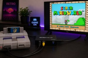 BITFUNX RetroScaler2x upscaler connecting original console to modern TV